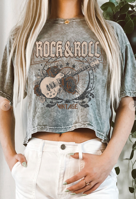 Rock And Roll Graphic Long Crop Tee
