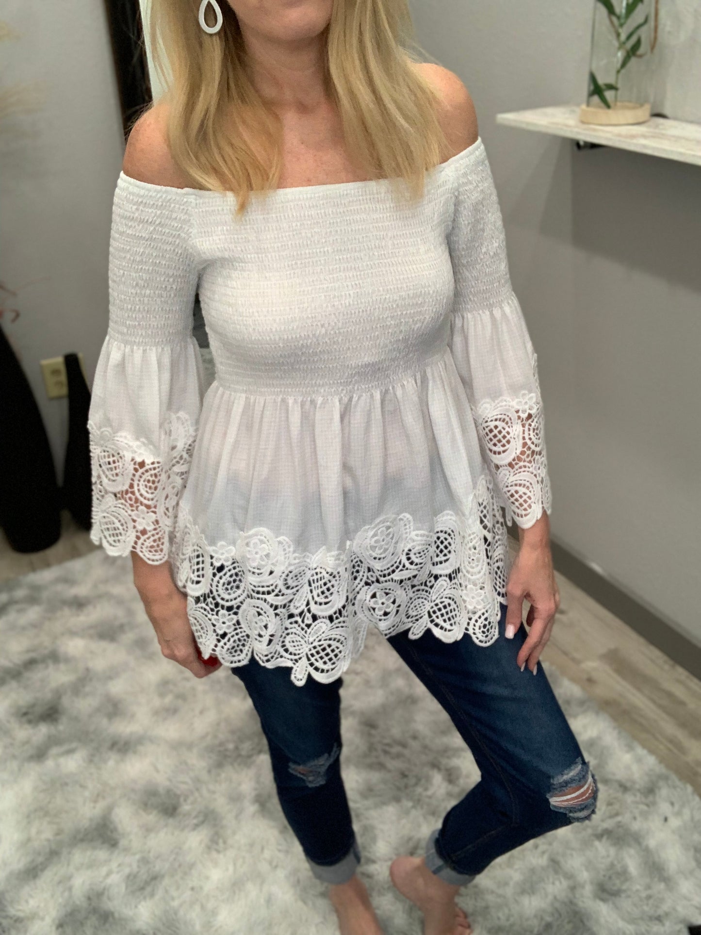 Off Shoulder Smocked Blouse