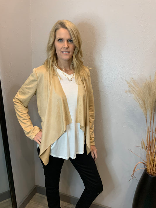 Faux Suede Drape Jacket