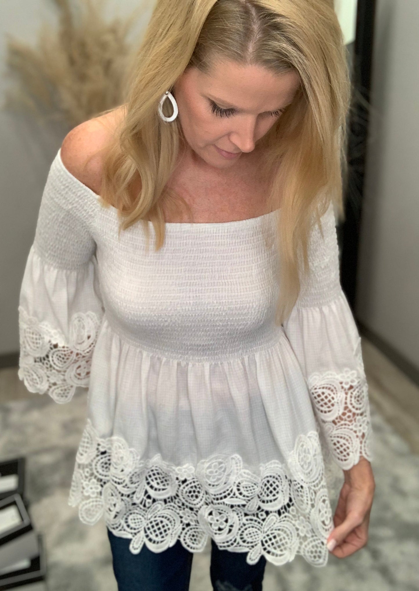 Off Shoulder Smocked Blouse