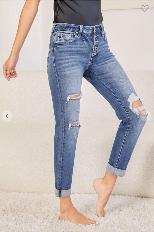 KanCan High Rise Button Down Girlfriend Jeans