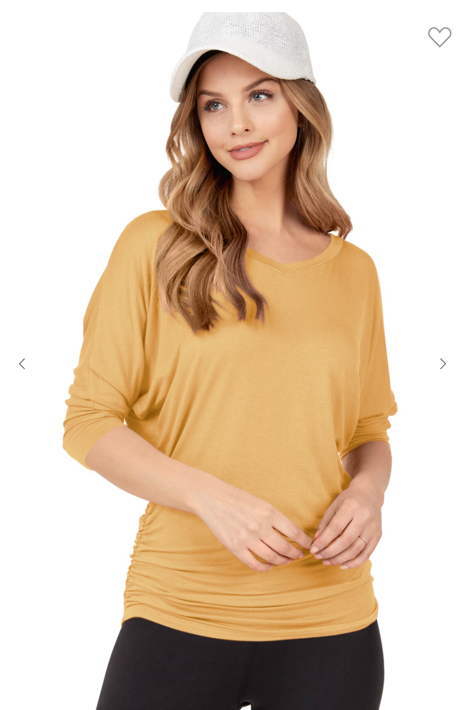 Womens V Neck 3/4 Dolman Sleeve Side Shirring Drape Basic Top