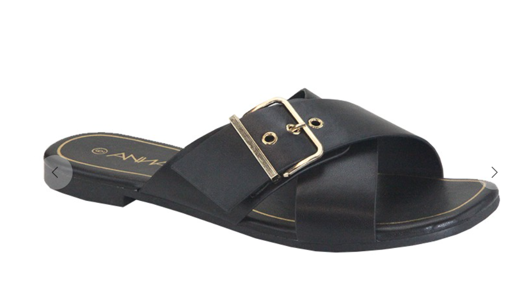 Vivi  Black Criss Cross Buckle Flat Sandal