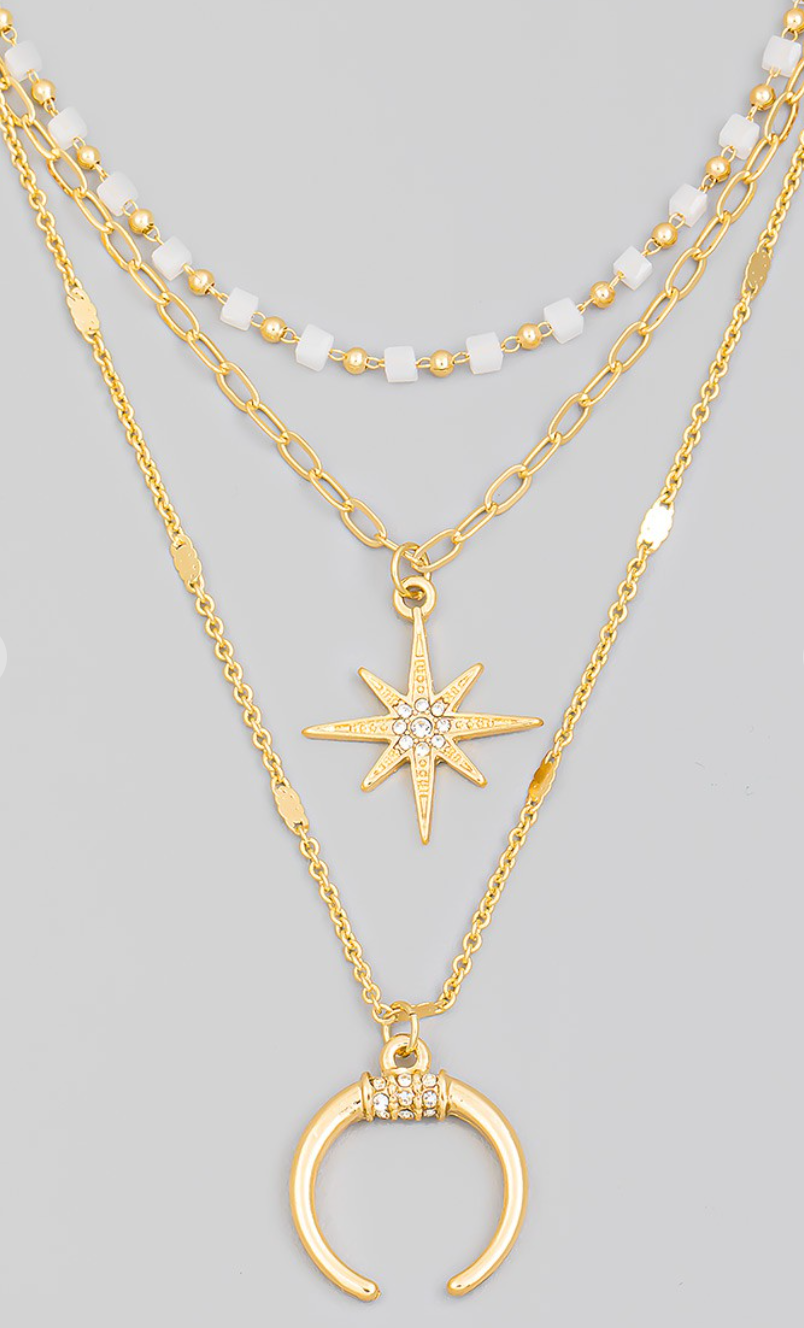 Layered Moon And Star Charm Necklace