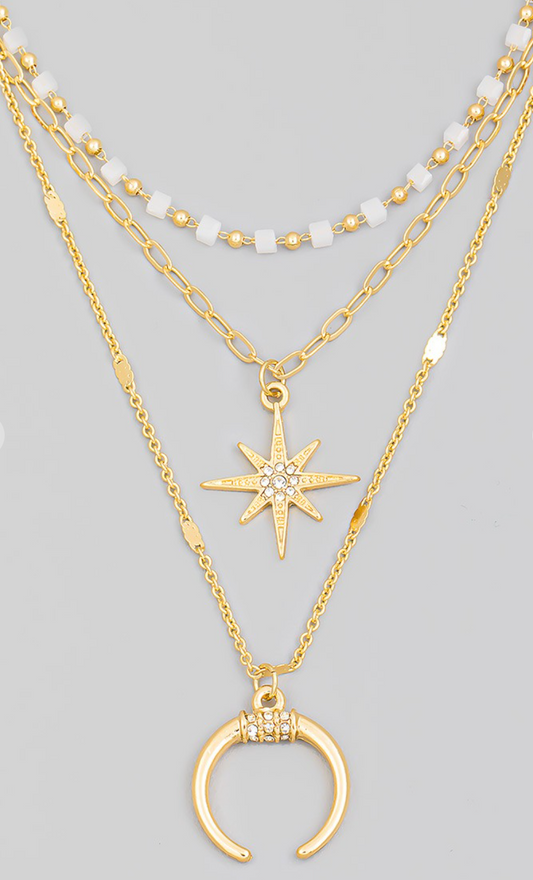 Layered Moon And Star Charm Necklace