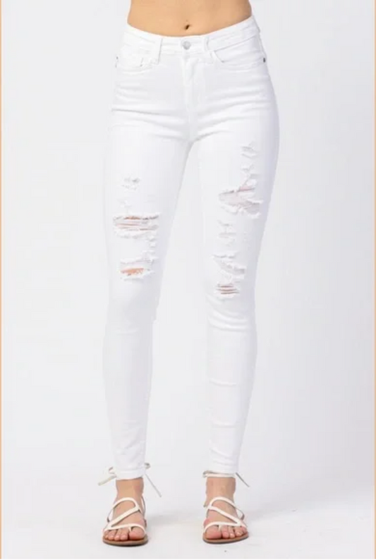 Judy Blue Mid-Rise Skinny Destroyed