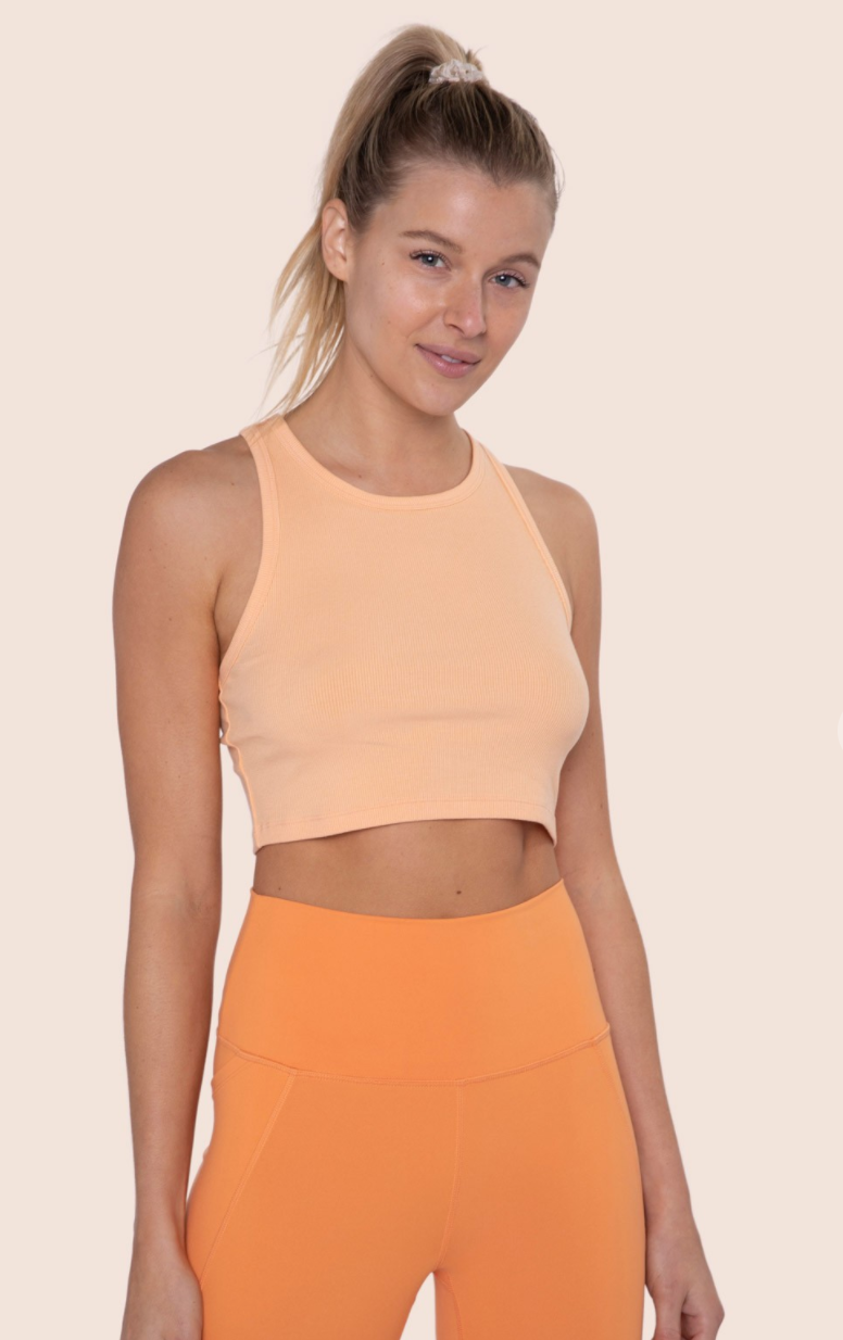 Essential Micro-Ribbed Cropped Racer Tank Top