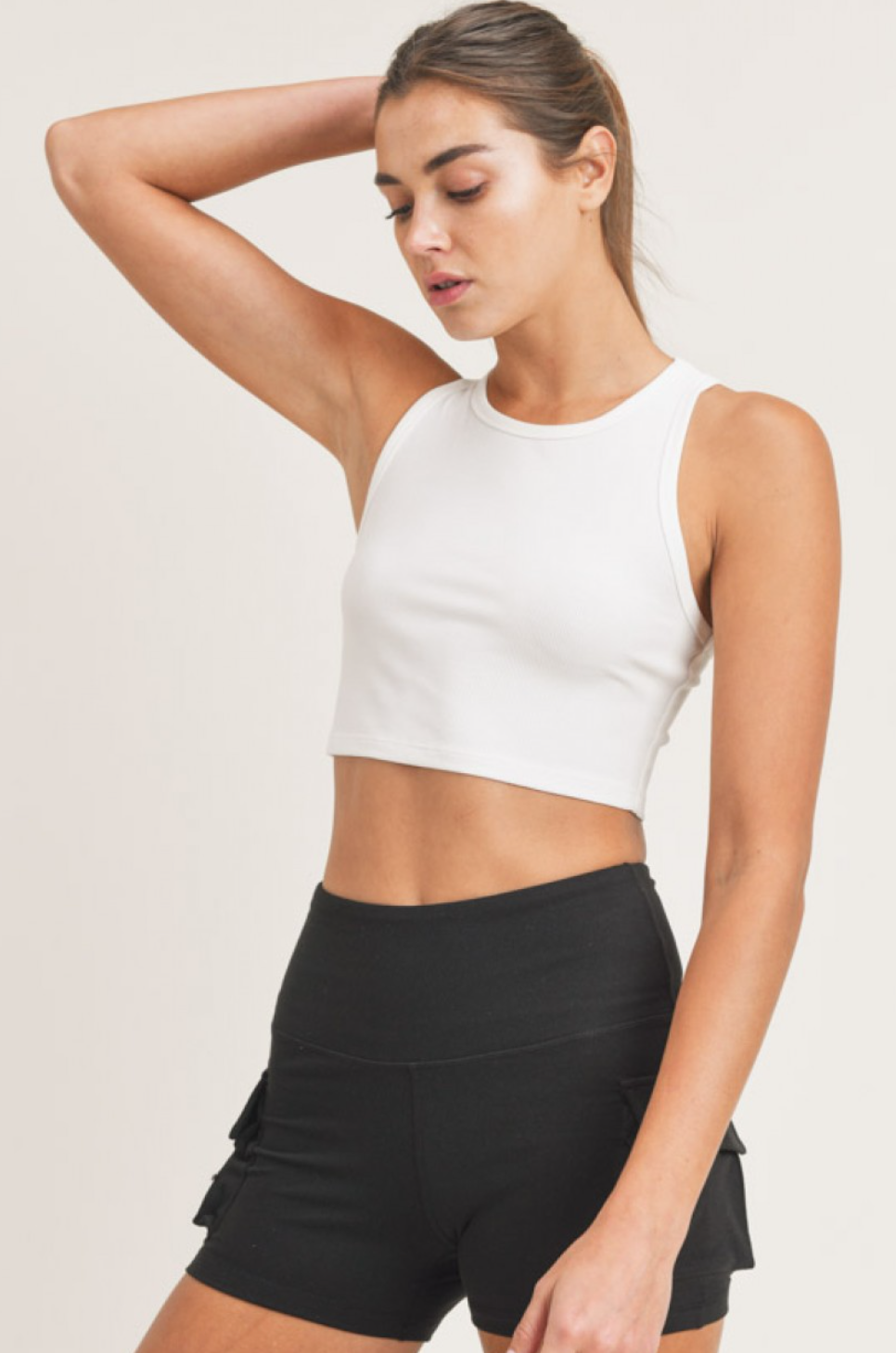 Essential Micro-Ribbed Cropped Racer Tank Top