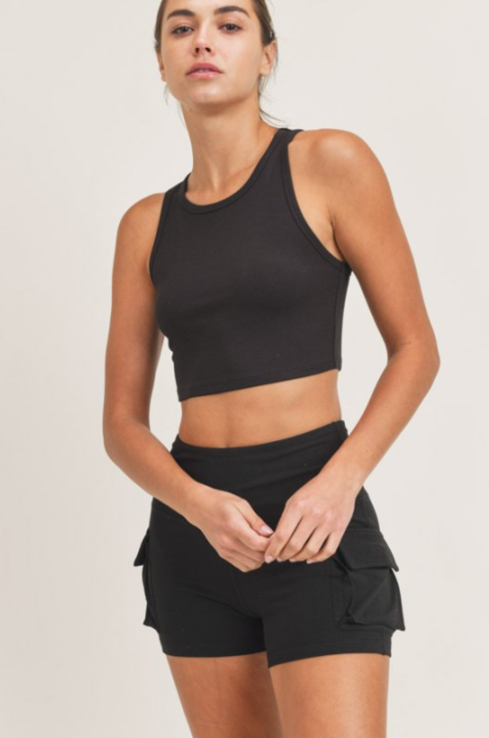 Essential Micro-Ribbed Cropped Racer Tank Top