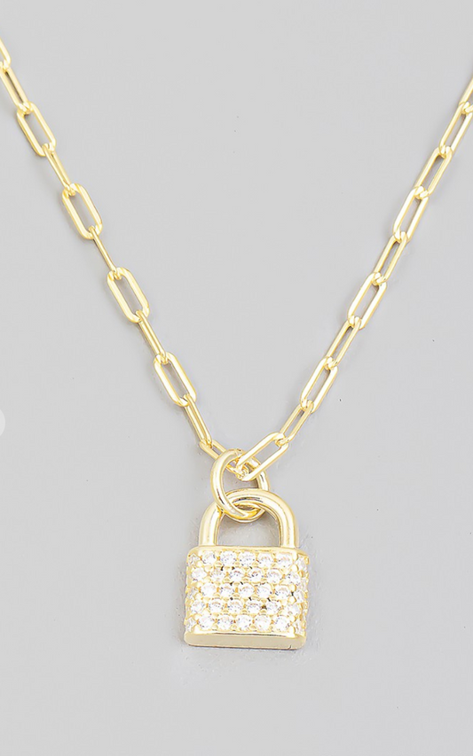 Sterling Silver Pave Mini Padlock Pendant Necklace