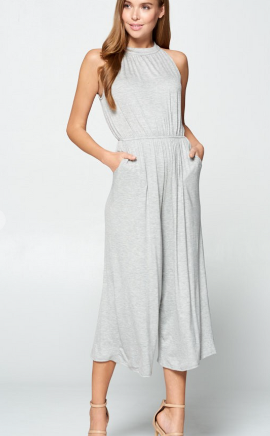 Modal High Neck Cropped Wide Leg Jumpsuit