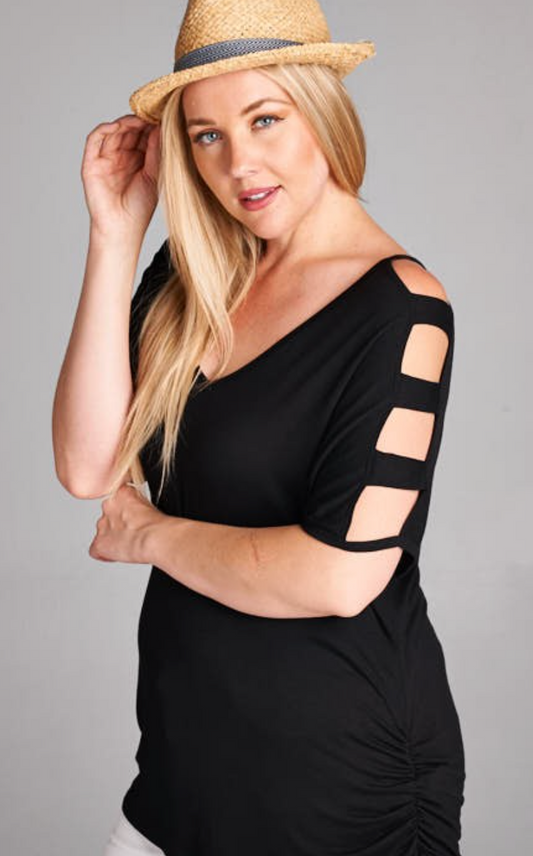 Basic Plus Ladder Cut Out Shoulder Top