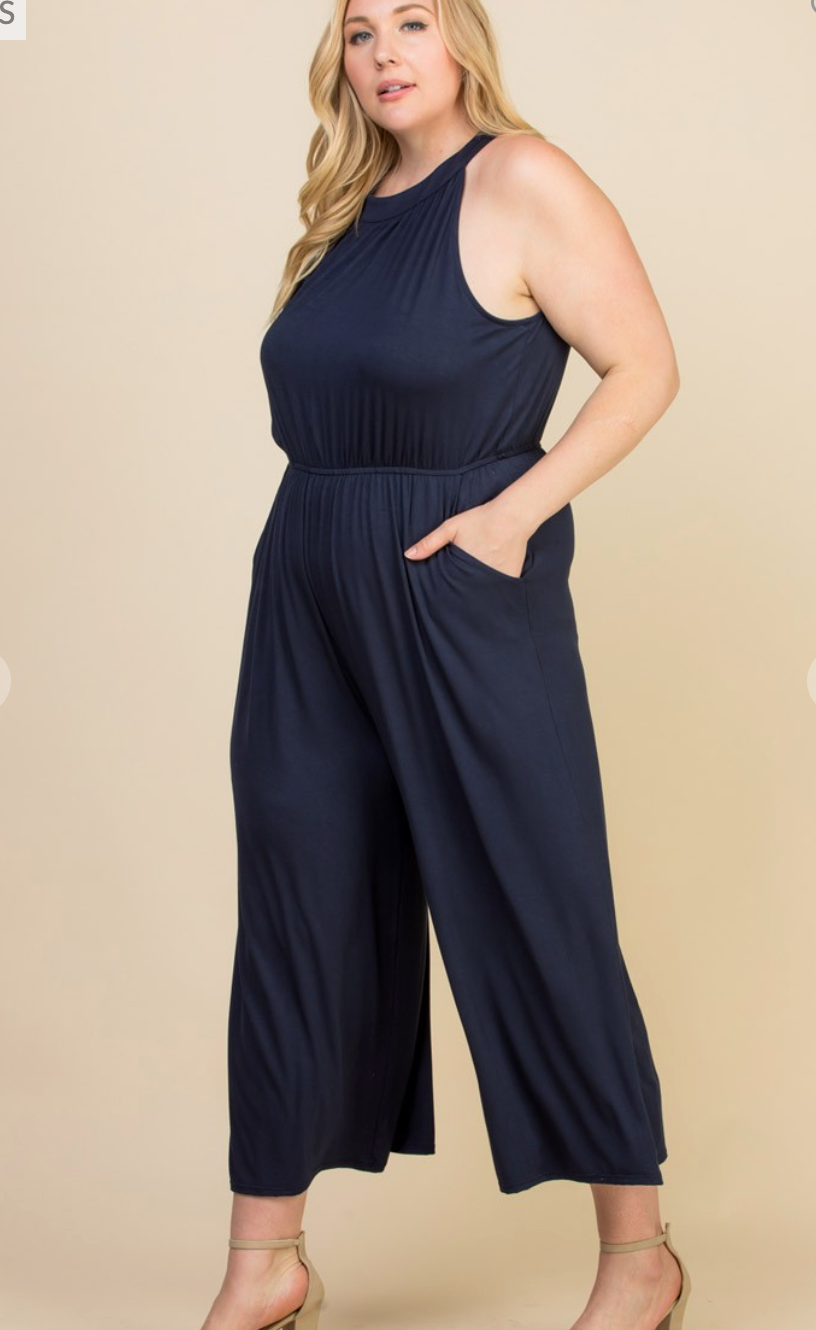 Plus Modal High Neck Wide Leg Jumpsuit