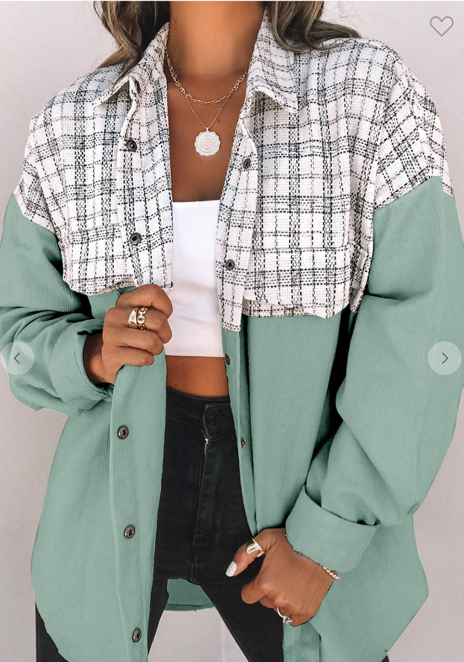 Just As You Are Plaid Color Block Corduroy Shacket