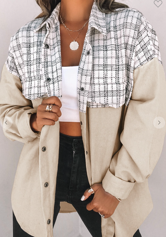 Just As You Are Plaid Color Block Corduroy Shacket