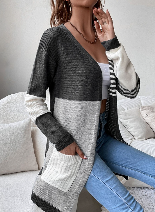 Striped Color Block Knit Cardigan