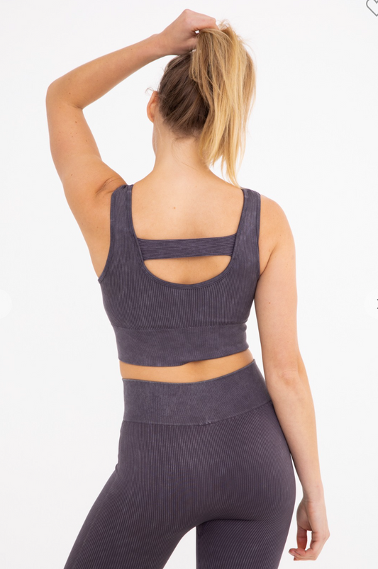 Mono B Ribbed Cut-Out Back Mineral Wash Seamless Hybrid Sports Bra