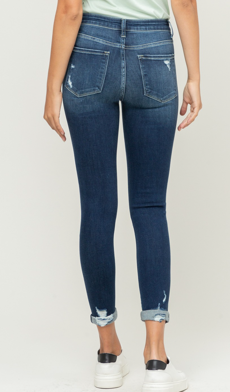 Brunch-High Rise Distresses Roll Up Crop Skinny by Flying Monkey