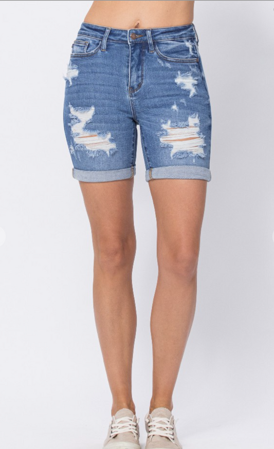 Judy Blue Mid Length Destroyed Shorts