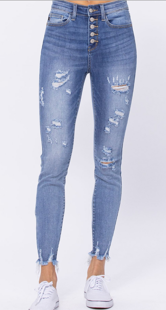 Judy Blue Hi-Rise Skinny Destroyed Button fly